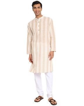 striped long kurta with band collar