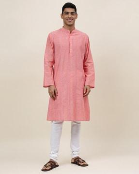 striped long kurta with band collar