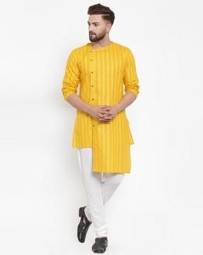 striped long kurta with high-low hemline