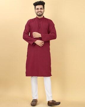 striped long kurta with insert pocket