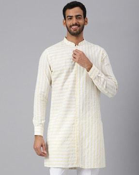 striped long kurta with mandarin collar