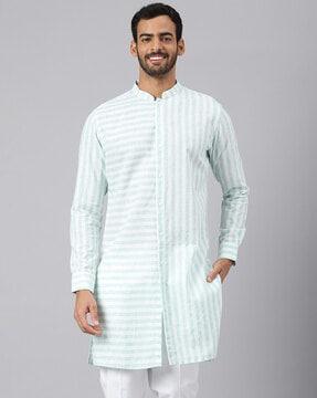 striped long kurta with mandarin collar