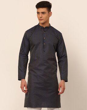 striped long kurta with mandarin collar