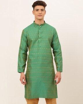 striped long kurta with mandarin collar