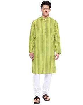 striped long kurta with mandarin collar