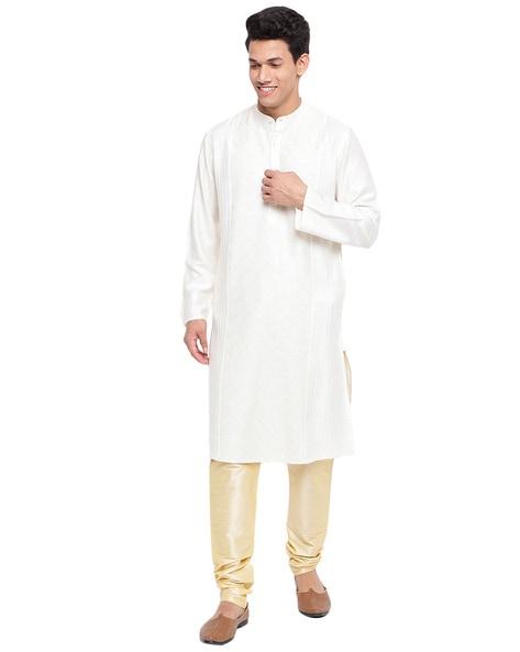 striped long kurta with mandarin collar