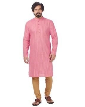 striped long kurta with mandarin collar