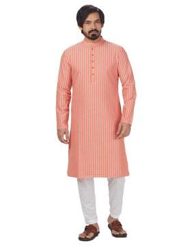 striped long kurta with mandarin collar