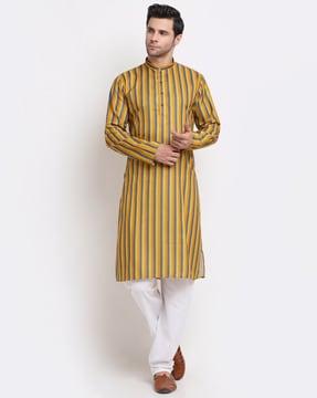 striped long kurta with mandarin collar