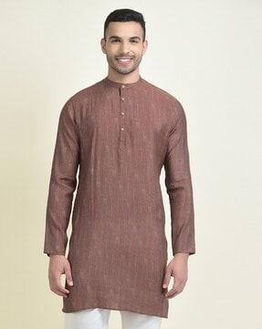 striped long kurta with mandarin-collar