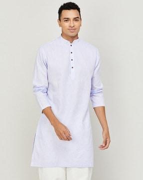 striped long kurta with mandarin collar