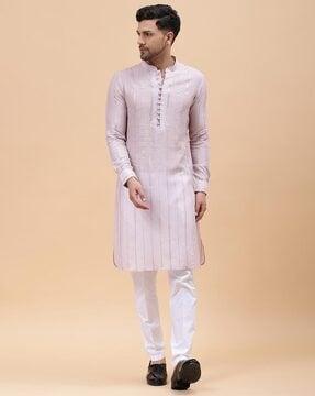 striped long kurta with mandarin collar