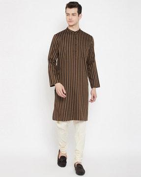 striped long kurta with mandarin collar