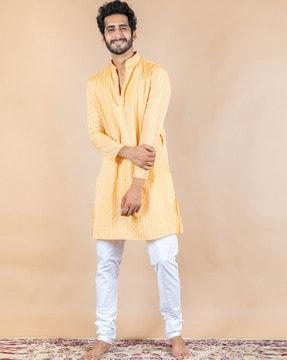 striped long kurta with mandarin collar