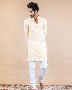 striped long kurta with mandarin collar