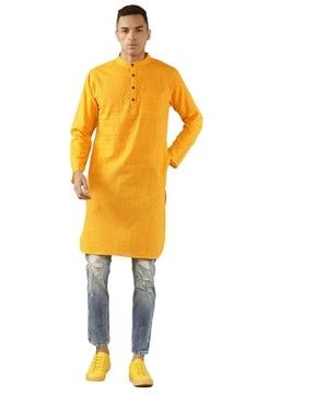 striped long kurta with patch pocket