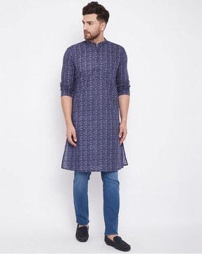 striped long kurta with patch pocket