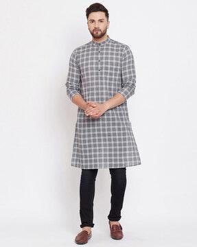 striped long kurta with patch pocket