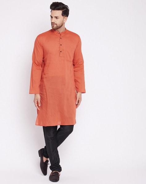 striped long kurta with patch pocket