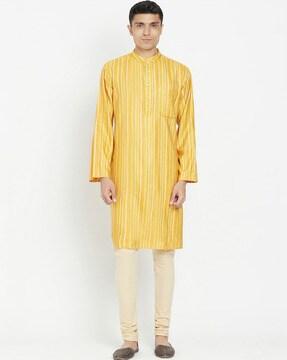 striped long kurta with patch pocket