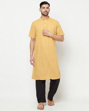 striped long kurta with patch pocket