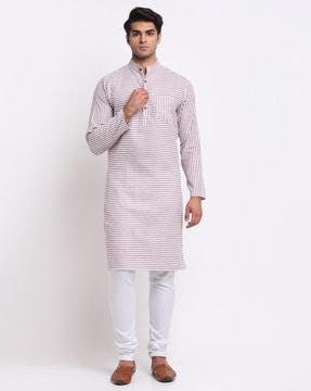 striped long kurta with patch pocket