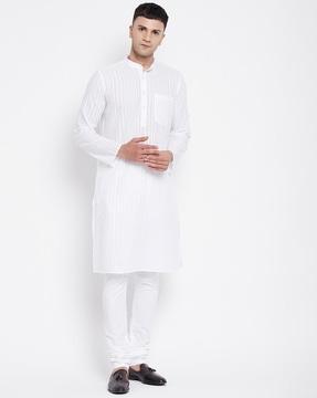 striped long kurta with patch pocket