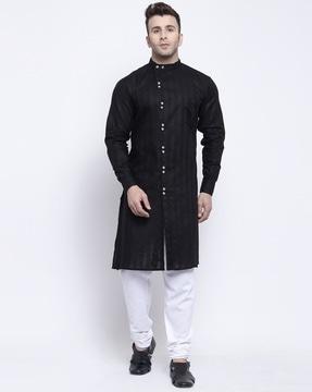 striped long kurta with patch pocket