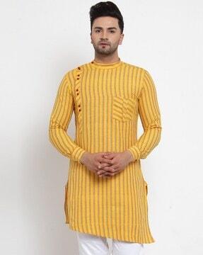 striped long kurta with patch pocket