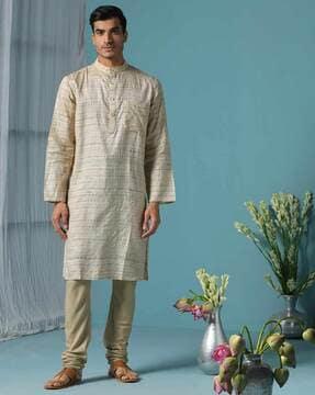 striped long kurta with patch pocket