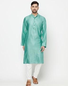 striped long kurta with patch pocket