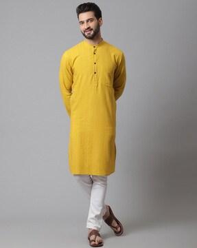 striped long kurta with patch pocket