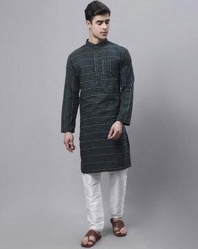 striped long kurta with patch pocket