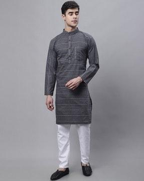 striped long kurta with patch pocket