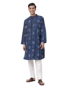 striped long kurta with patch pocket