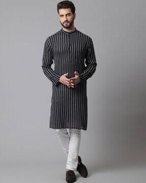 striped long kurta with patch pocket