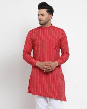 striped long kurta with patch pocket