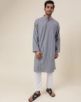 striped long kurta with patch pocket