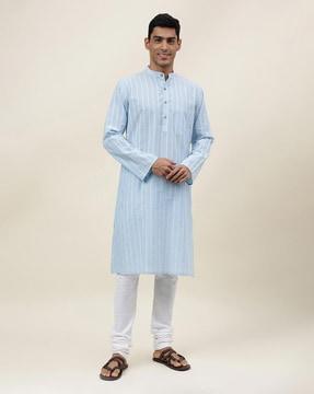 striped long kurta with patch pocket