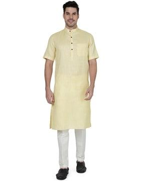 striped long kurta with patch pocket