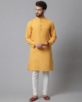 striped long kurta with patch pocket