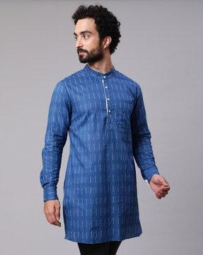 striped long kurta with patch pockets