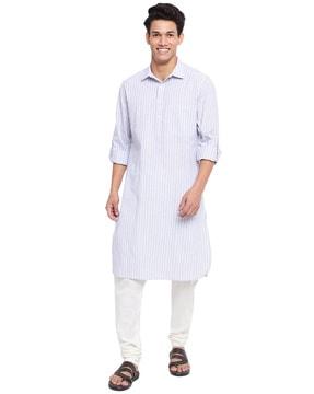 striped long kurta with spread collar