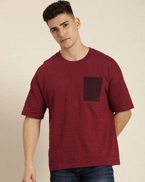 striped loose fit crew-neck t-shirt with patch pocket