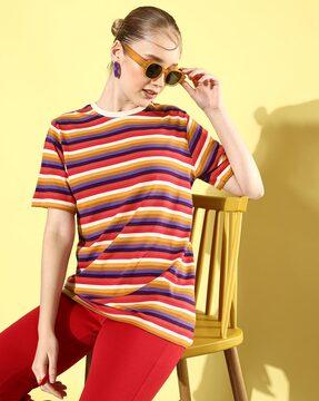 striped loose fit round-neck t-shirt