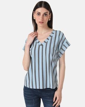 striped loose fit v-neck top