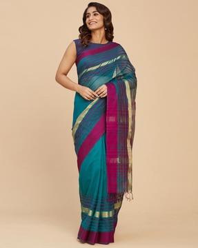 striped maheshwari silk saree with border