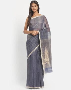 striped maheshwari woven saree with fringes