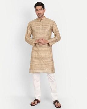 striped mandarin-collar kurta