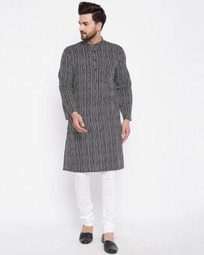 striped mandarin collar long kurta